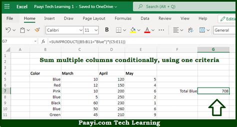 How To Sum If One Criteria Applied Multiple Columns In Microsoft Excel