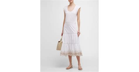 Veronica Beard Jeans Amaia Tiered Embroidered Midi Dress In White Lyst