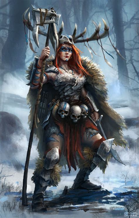 Artstation Battle Shaman Conor Burke Fantasy Female Warrior Barbarian