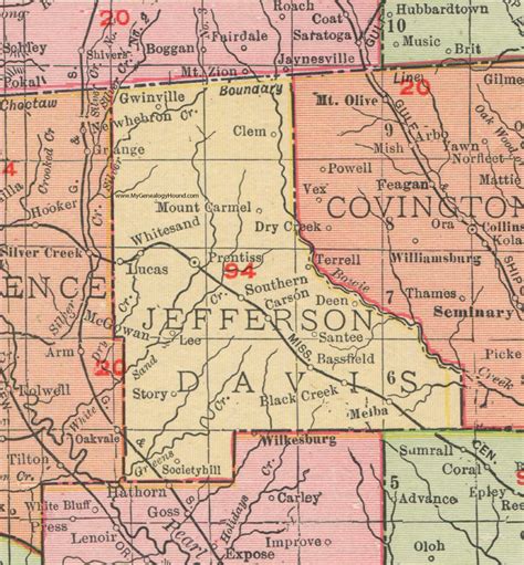 Jefferson Davis County Mississippi 1911 Map Rand Mcnally Prentiss