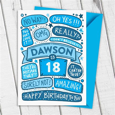 18th Omg Birthday Personalised Illustrated Card Blue By A Is For Alphabet