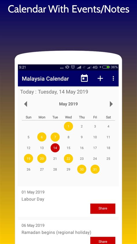 Malaysia Calendar Public Holidays Notes Events Apk للاندرويد تنزيل