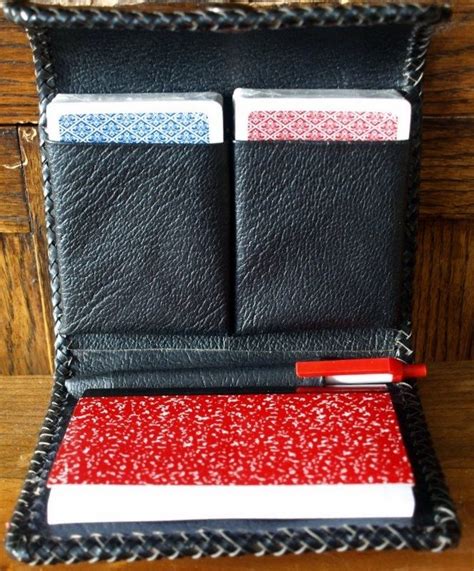 A metal central attachment system, compatible with all desks and tables, is included. Custom Made Leather Hand Tooled Playing Cards Case by Gifts from the Ranch | CustomMade.com