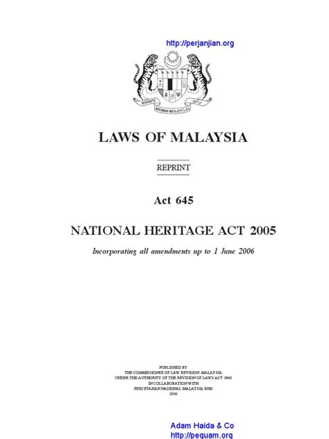 From the natural beauty of our national parks to the magnificent architecture of our historical buildings, malaysia is a country rich with heritage that showcases our identity as a nation. Act 645 National Heritage Act 2005.PDF | Cultural Heritage ...