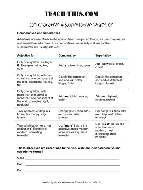 The comparative form of the adjectives and adverbs in parentheses. Comparative & Superlative Practice: Comparatives and ...