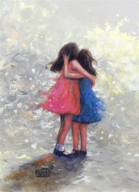 Sisters Art Print Two Sisters Hugging Girls Sister Wall Etsy