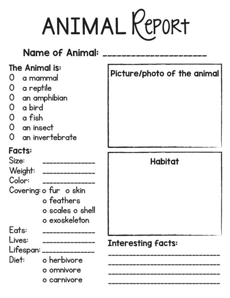 Free Printable Animal Report Template For Kids Frugal Mom Eh