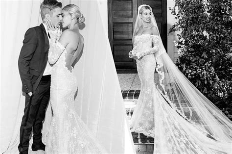 Hailey Beibers Wedding Dress Had The Coolest Veil Ive Ever Seen Anne