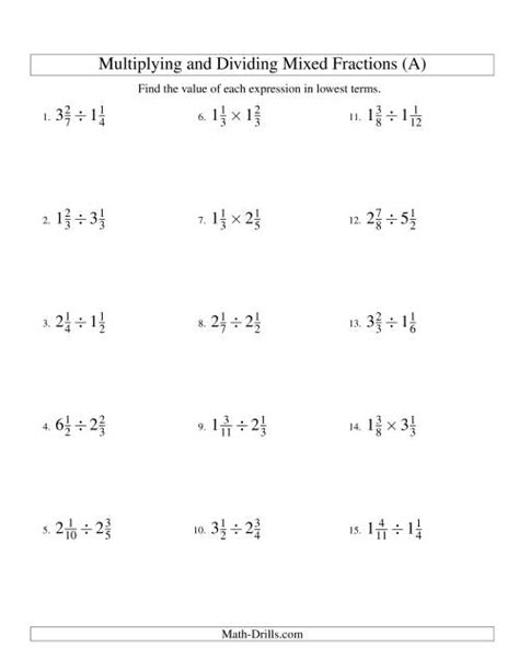 Multiplying And Dividing Fractions And Mixed Numbers Worksheets