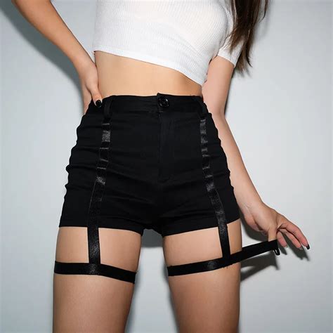 Women Sexy Hollow Out Strap Harness Shorts Fashion Black High Waist