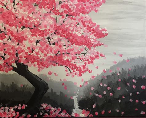 White cherry blossom tree painting. Hashtag Art Studio Wine & Design: Painting: Cherry Blossom