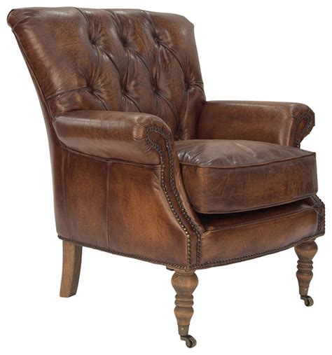 A traditional design gets a contemporary update in this streamlined armchair. Clerkenwell Armchair in Antique Leather - Traditional ...