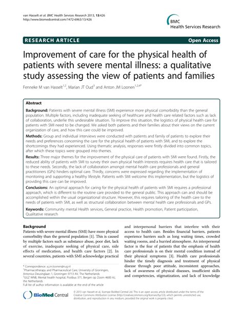 Pdf Improvement Of Care For The Physical Health Of Patients With