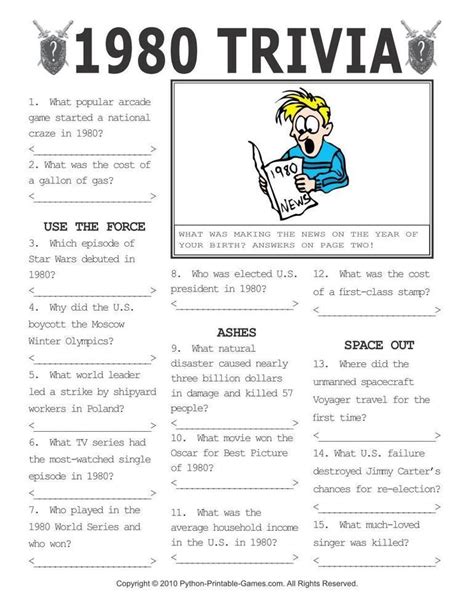 Printable 80s Trivia Questions And Answers