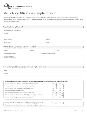 Fillable Online Vehicleinspection Nzta Govt VCUEF 01 VIN Approval Form