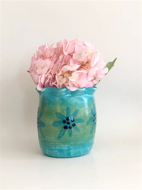 Turquoise Vase Handmade Wheel Thrown Vase Flower Vase Aqua Pot
