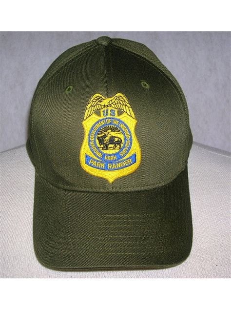 Nps Olive Green Flex Fit Hat With Nps Ranger Badge In Gold