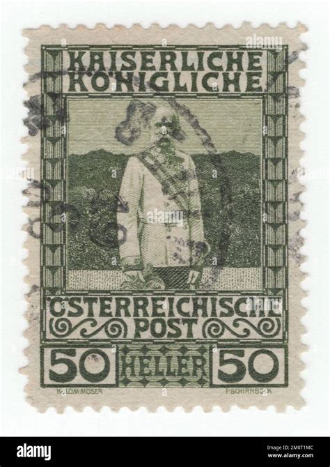 Austria — 1908 An 50 Heller Dark Green Postage Stamp Depicting