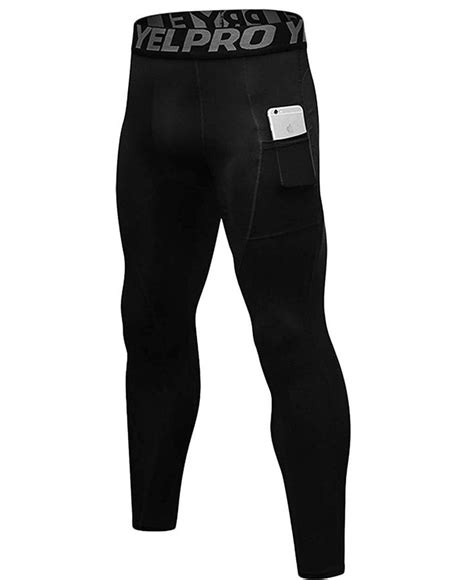 mens compression running leggings athletic tights with phone pocket black ch18meazuon size