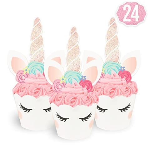 unicorn cupcake toppers wrappers birthday party supplies unicorn horn cake decoration