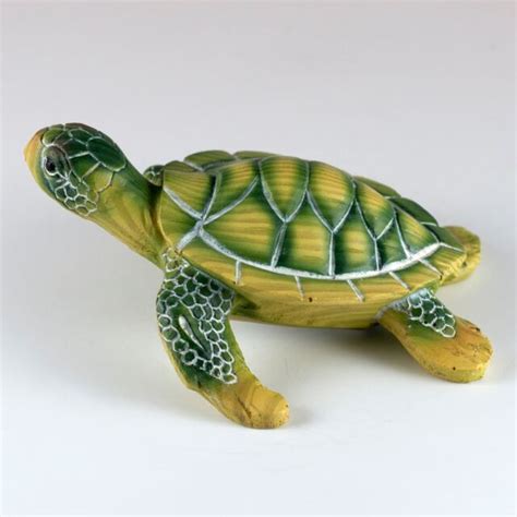 Mini Green Sea Turtle Faux Carved Wood Look Figurine 35 Long Resin