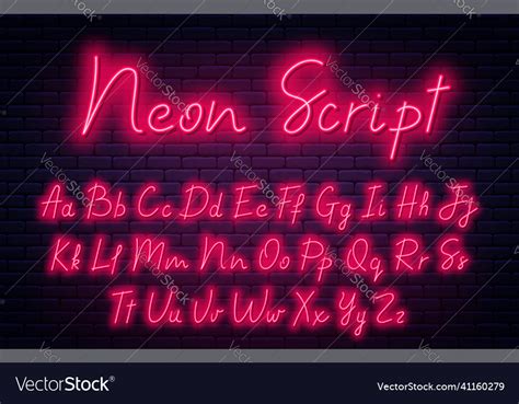 Glowing Neon Script Alphabet Neon Font Royalty Free Vector