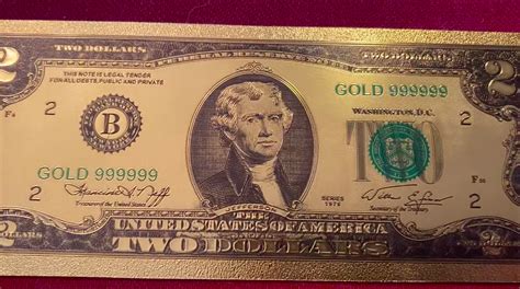 2 Dollar Money Bill 24k Gold Plated Fake Currency Banknote