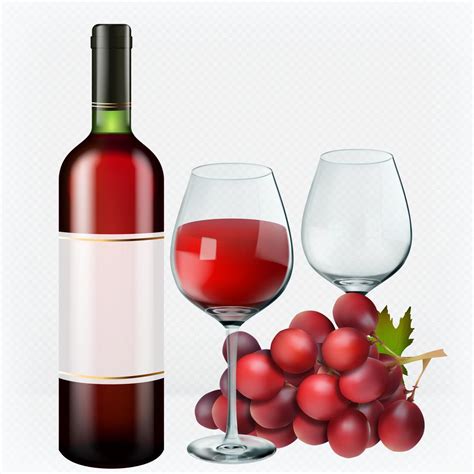 Vin Rouge Verres Bouteille Raisins Jeu Dicônes Vectorielles