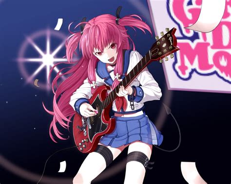 Pink Hair Angel Beats Anime Girls Yui Angel Beats Anime Guitar