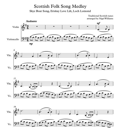 Scottish Folk Song Medley Duet For Violin And Cello Sheet Music