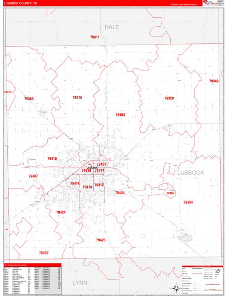 Lubbock County Tx Zip Code Wall Map Red Line Style By Marketmaps