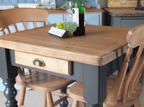 Pine Rustic Country Farmhouse Style Kitchen Table With Drawer In