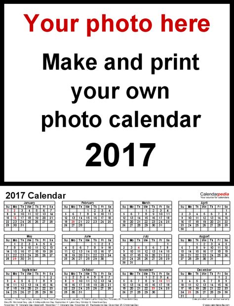 Photo Calendar 2017 Free Printable Pdf Templates