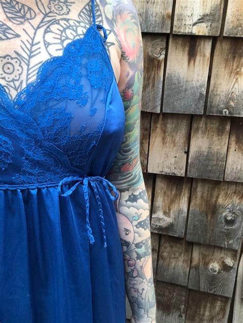 blue satin lingerie blue nightgown vintage nigh… gem