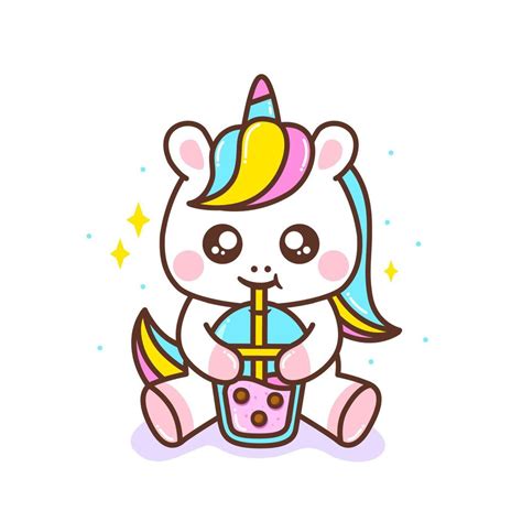 Cute Little Unicorn Drinking Bubble Tea 7106279 Vector Art At Vecteezy