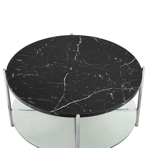 Round marble and wood sherman coffee table with shelf. Modern Round Coffee Table - Black Marble Top, Glass Shelf ...