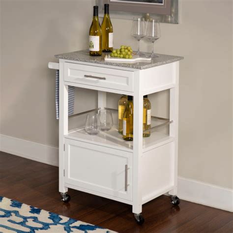 Mitchell Kitchen Cart With Granite Top In White By Linon