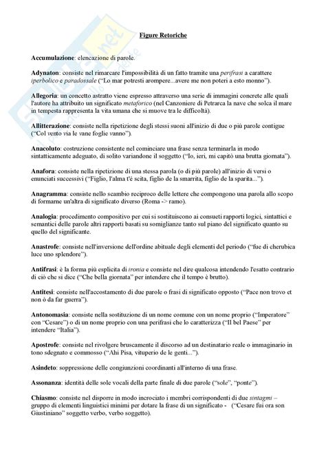 Esercizi Sul Riconoscimento Delle Figure Retoriche - Letteratura italiana - figure retoriche - Analisi
