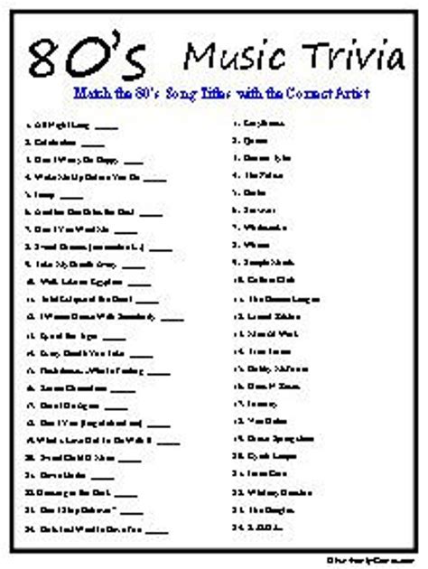 80s Trivia Quiz And 80s Music Trivia Etsy Uk