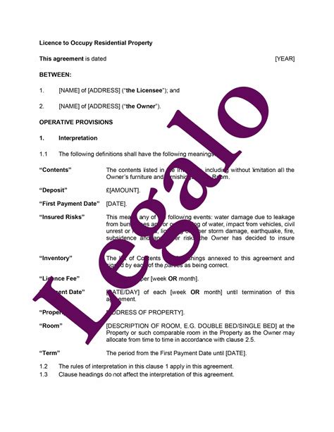Licence To Occupy Residential Property Template Legalo Uk