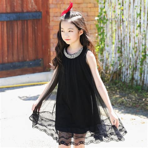 2018 Girl Childrens Mesh Dress Summer Girls Dresses Black Sleeveless