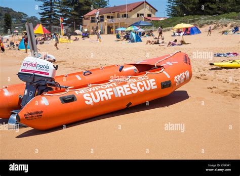 Surf Rescue Boat And Lifeguards On Newport Beach One Of Sydneys