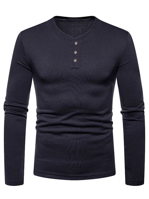 UKAP - Winter V Neck Slim Fit Pullover Shirts for Men Casual Long 