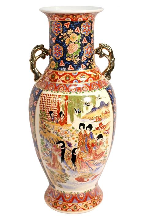 24h Gold Handle Chinese Porcelain Vase In Satsuma Design Porcelain
