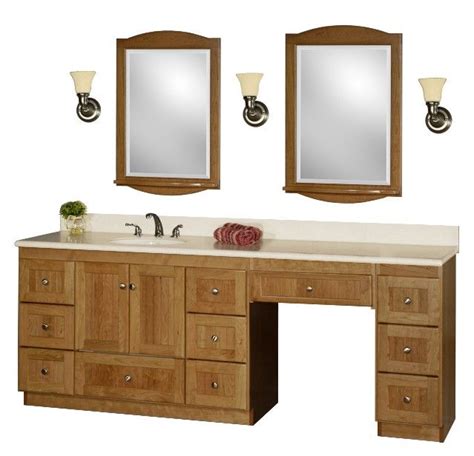 Simple yet efficient setting for a small makeup vanity table in a bedroom made with the use of a wooden desk with a white coat of paint and an aluminum frame painted in a gold, reflective color. 60 inch bathroom vanity single sink with makeup area ...