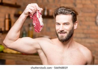 Portrait Naked Muscular Man Raw Meat Stock Photo Shutterstock