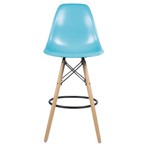 Eames Style Bar Stool Blue W Tall Wooden Base