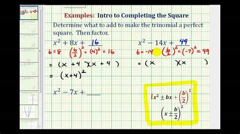 Ex Creating A Perfect Square Quadratic Trinomial Expression Youtube