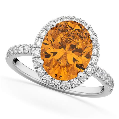 Oval Cut Halo Citrine Diamond Engagement Ring K White Gold Ct AD
