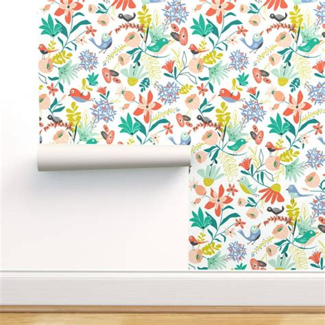Peel And Stick Removable Wallpaper Bird Birds Floral Spring Summer